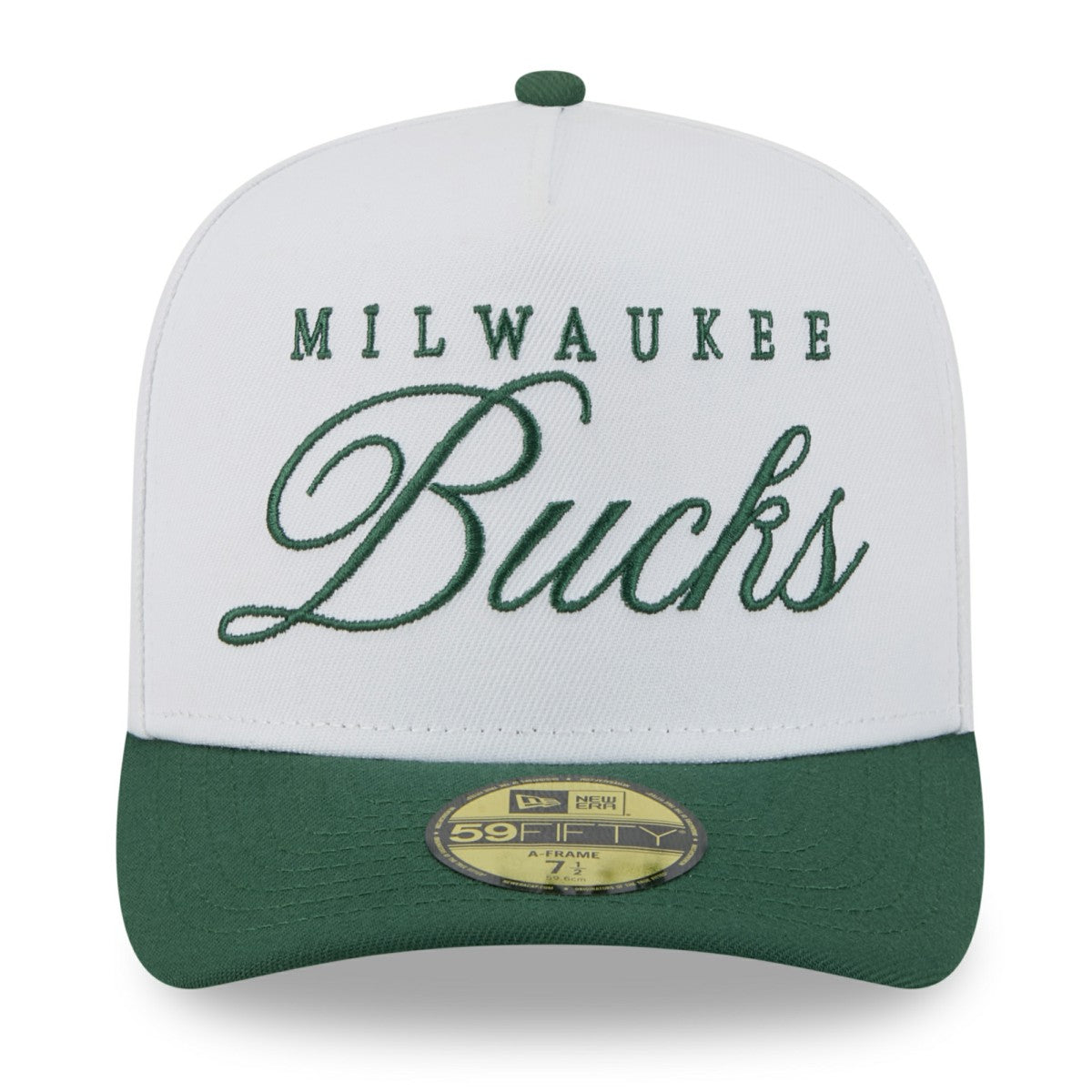 Milwaukee Bucks 2025 NBA Draft A-Frame 59FIFTY Fitted Hat White/Hunter Green - New Era