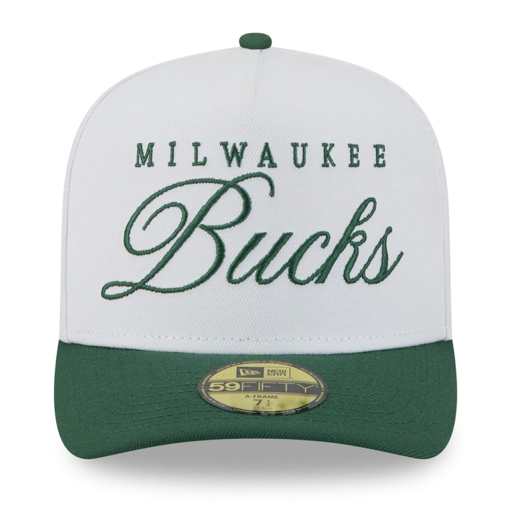Milwaukee Bucks 2025 NBA Draft A-Frame 59FIFTY Fitted Hat White/Hunter Green - New Era