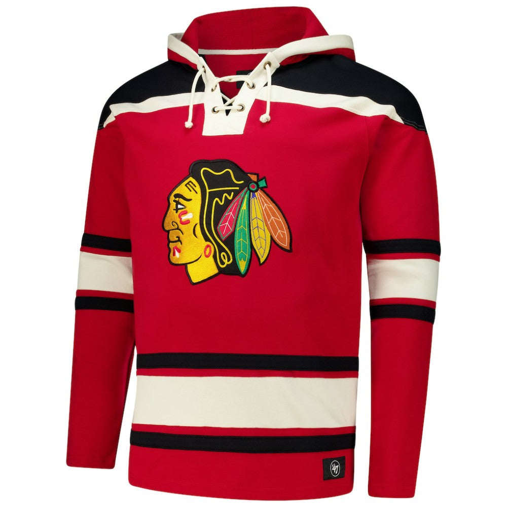 Connor Bedard Chicago Blackhawks '47 Big & Tall Lace-up Pullover Hoodie - Red | US 202331505