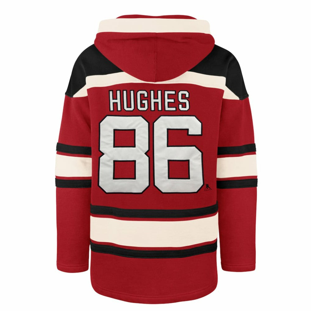 Jack Hughes New Jersey Devils '47 Big & Tall Lace-up Pullover Hoodie - Red | US 202331507