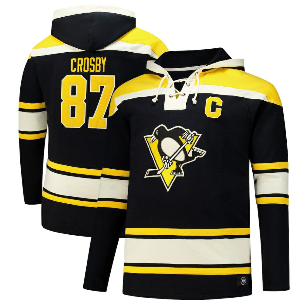 Sidney Crosby Pittsburgh Penguins '47 Big & Tall Lace-up Pullover Hoodie - Black | US 202331509