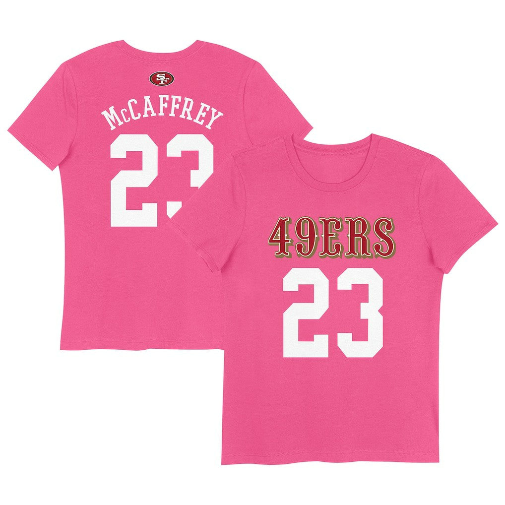 Christian McCaffrey San Francisco 49ers Girls Youth Player Name & Number T-Shirt - Pink T-shirts