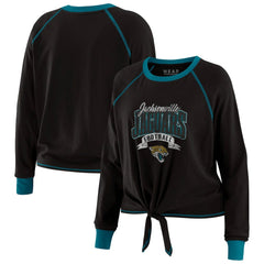 Jacksonville Jaguars WEAR by Erin Andrews Women's Plus Size Tie-Front Long Sleeve Top - Black/Teal Tops