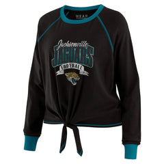 Jacksonville Jaguars WEAR by Erin Andrews Women's Plus Size Tie-Front Long Sleeve Top - Black/Teal Tops