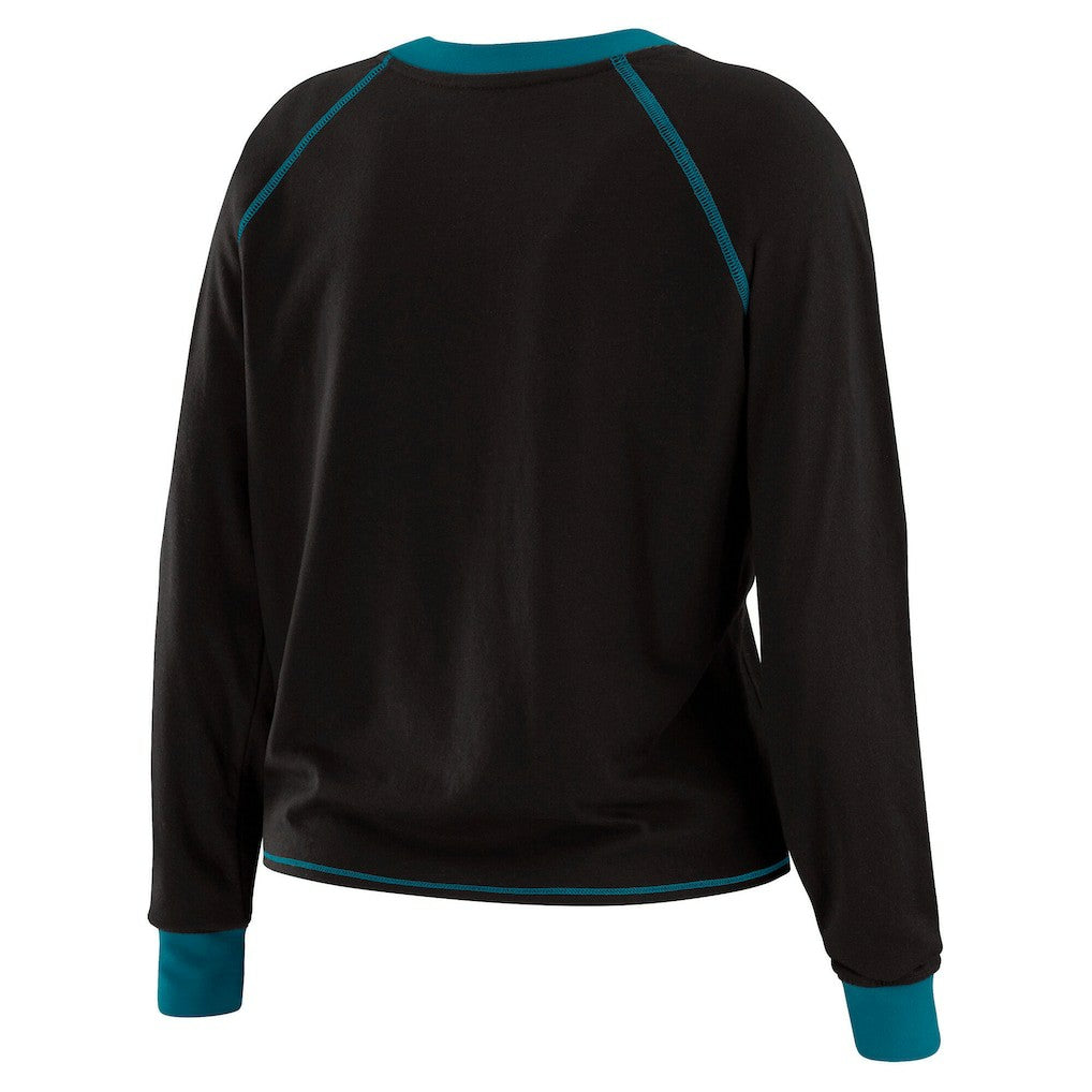 Jacksonville Jaguars WEAR by Erin Andrews Women's Plus Size Tie-Front Long Sleeve Top - Black/Teal Tops