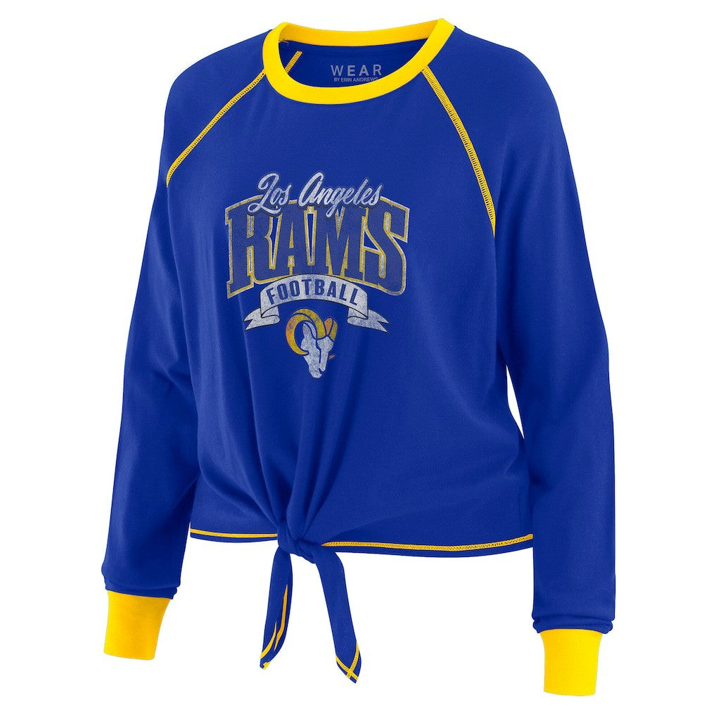 Los Angeles Rams WEAR by Erin Andrews Women's Plus Size Tie-Front Long Sleeve Top - Royal/Gold Tops