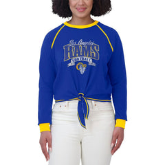 Los Angeles Rams WEAR by Erin Andrews Women's Plus Size Tie-Front Long Sleeve Top - Royal/Gold Tops