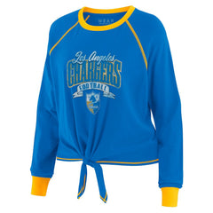 Los Angeles Chargers WEAR by Erin Andrews Women's Plus Size Tie-Front Long Sleeve Top - Powder Blue/Gold Tops