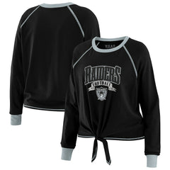 Las Vegas Raiders WEAR by Erin Andrews Women's Plus Size Tie-Front Long Sleeve Top - Black/Gray Tops