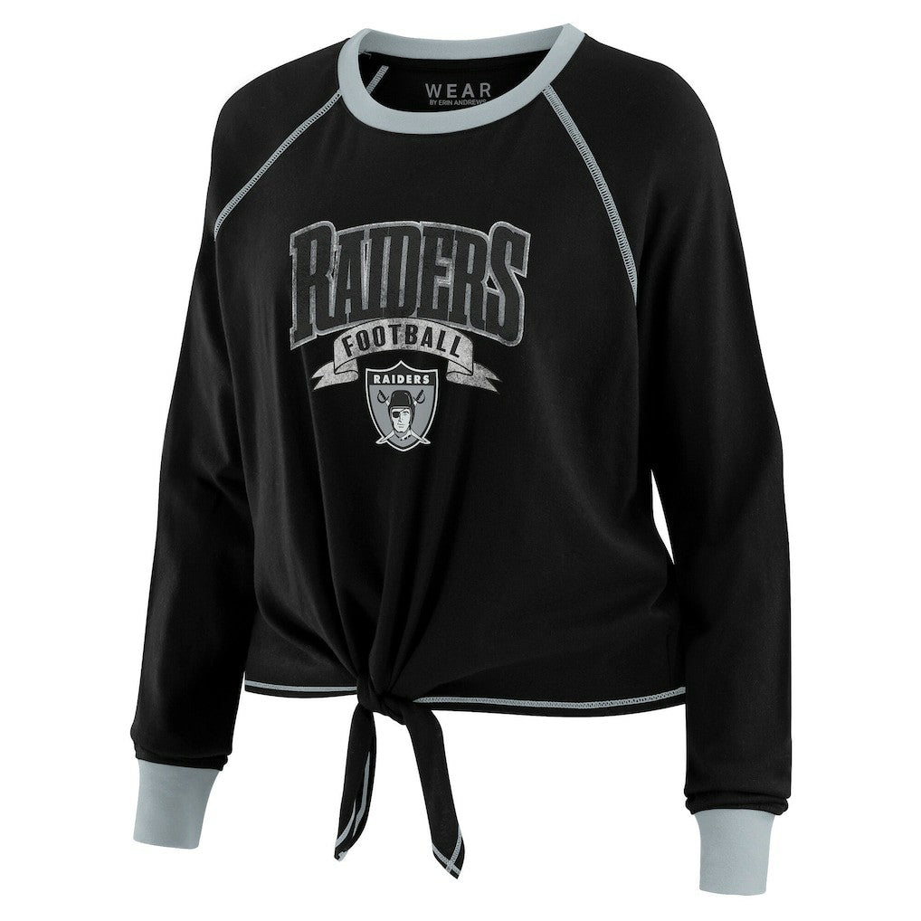 Las Vegas Raiders WEAR by Erin Andrews Women's Plus Size Tie-Front Long Sleeve Top - Black/Gray Tops