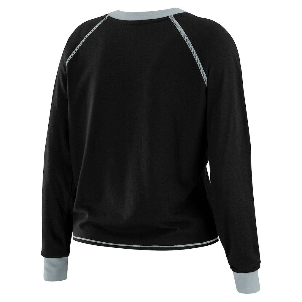 Las Vegas Raiders WEAR by Erin Andrews Women's Plus Size Tie-Front Long Sleeve Top - Black/Gray Tops