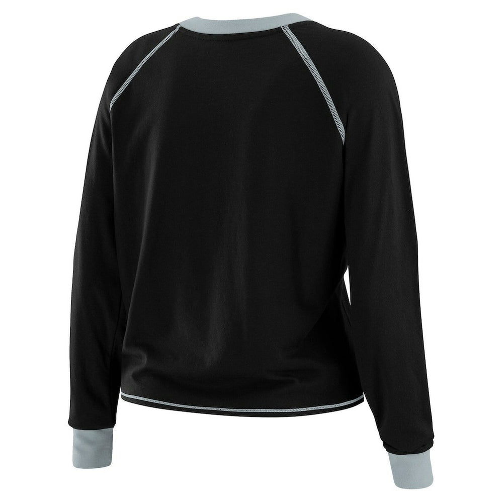 Las Vegas Raiders WEAR by Erin Andrews Women's Plus Size Tie-Front Long Sleeve Top - Black/Gray Tops