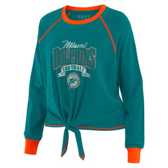 Miami Dolphins WEAR by Erin Andrews Women's Plus Size Tie-Front Long Sleeve Top - Aqua/Orange Tops