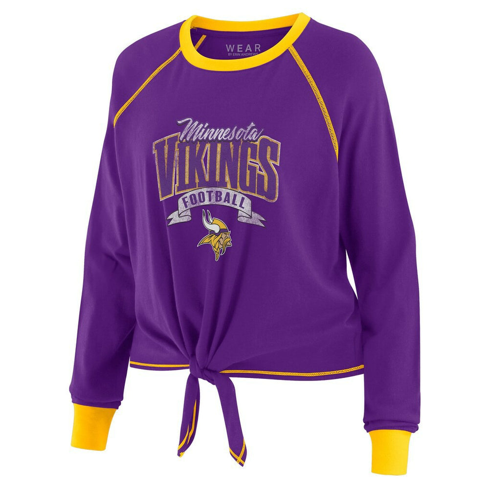 Minnesota Vikings WEAR by Erin Andrews Women's Plus Size Tie-Front Long Sleeve Top - Purple/Yellow Tops