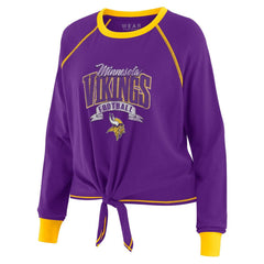 Minnesota Vikings WEAR by Erin Andrews Women's Plus Size Tie-Front Long Sleeve Top - Purple/Yellow Tops