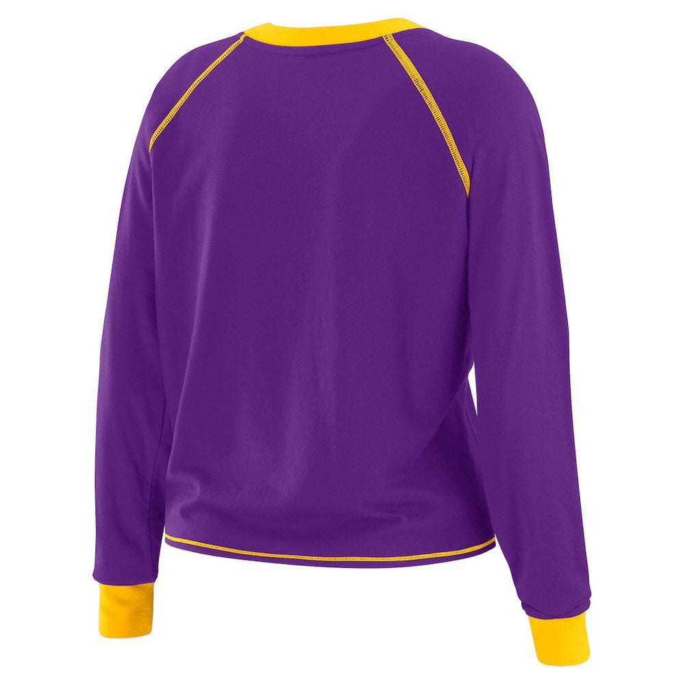 Minnesota Vikings WEAR by Erin Andrews Women's Plus Size Tie-Front Long Sleeve Top - Purple/Yellow Tops