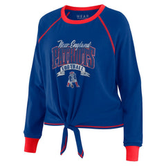New England Patriots WEAR by Erin Andrews Women's Plus Size Tie-Front Long Sleeve Top - Royal/Red Tops