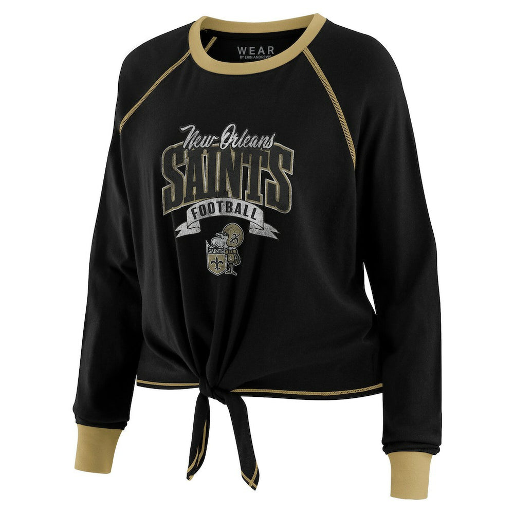 New Orleans Saints WEAR by Erin Andrews Women's Plus Size Tie-Front Long Sleeve Top - Black/Gold Tops