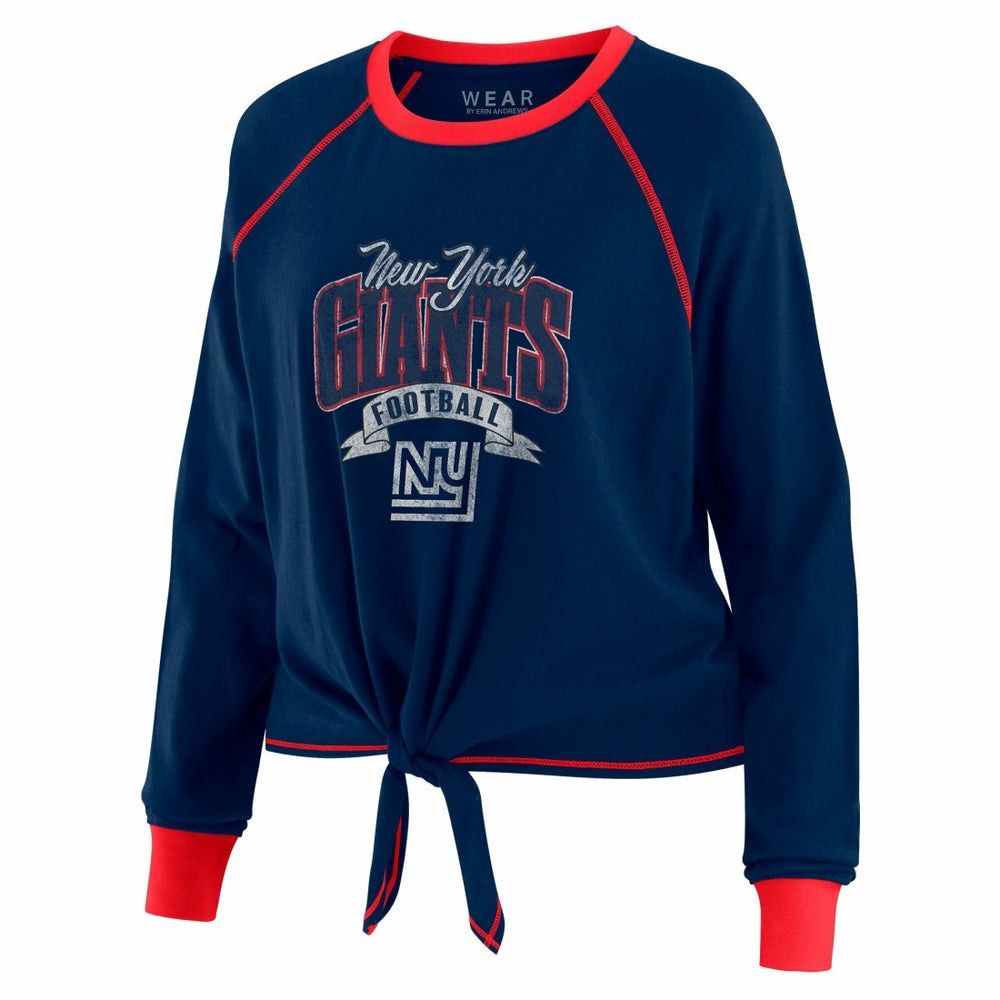 New York Giants WEAR by Erin Andrews Women's Plus Size Tie-Front Long Sleeve Top - Royal/Red Tops