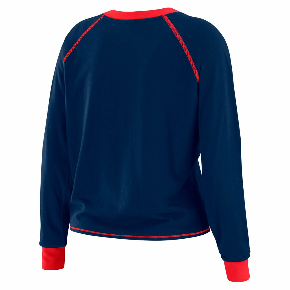 New York Giants WEAR by Erin Andrews Women's Plus Size Tie-Front Long Sleeve Top - Royal/Red Tops