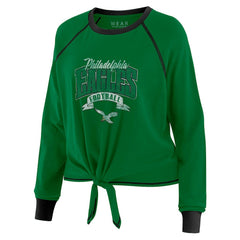 Philadelphia Eagles WEAR by Erin Andrews Women's Plus Size Tie-Front Long Sleeve Top - Green/Black Tops