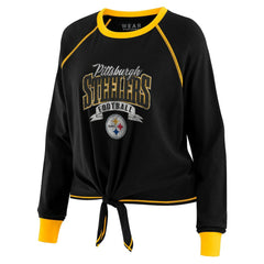 Pittsburgh Steelers WEAR by Erin Andrews Women's Plus Size Tie-Front Long Sleeve Top - Black/Gold Tops
