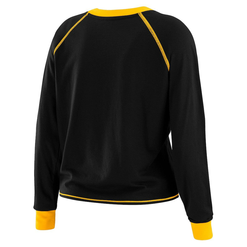 Pittsburgh Steelers WEAR by Erin Andrews Women's Plus Size Tie-Front Long Sleeve Top - Black/Gold Tops