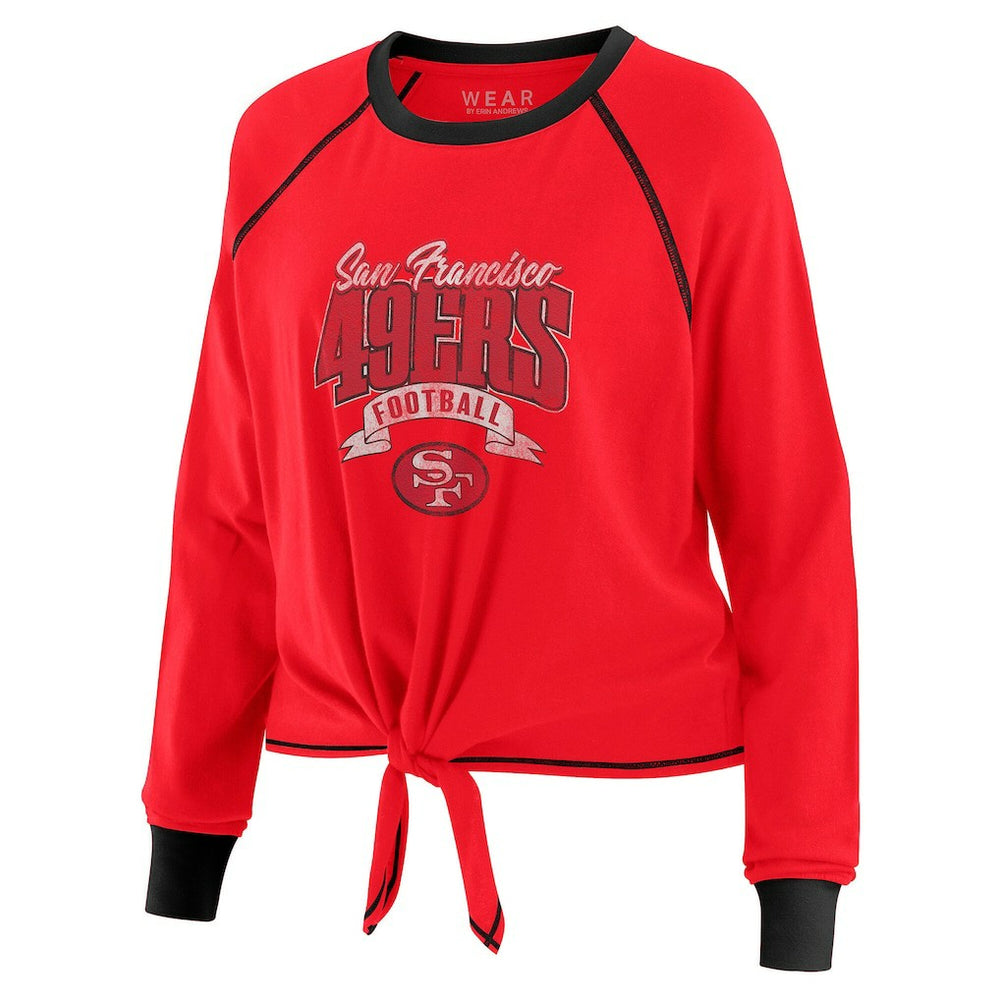 San Francisco 49ers WEAR by Erin Andrews Women's Plus Size Tie-Front Long Sleeve Top - Scarlet/Black Tops