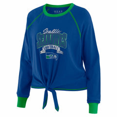 Seattle Seahawks WEAR by Erin Andrews Women's Plus Size Tie-Front Long Sleeve Top - Royal/Neon Green Tops