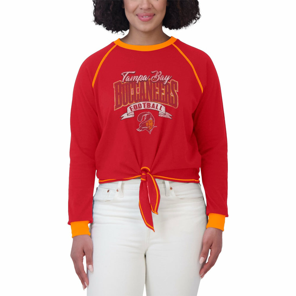 Tampa Bay Buccaneers WEAR by Erin Andrews Women's Plus Size Tie-Front Long Sleeve Top - Red/Orange Tops
