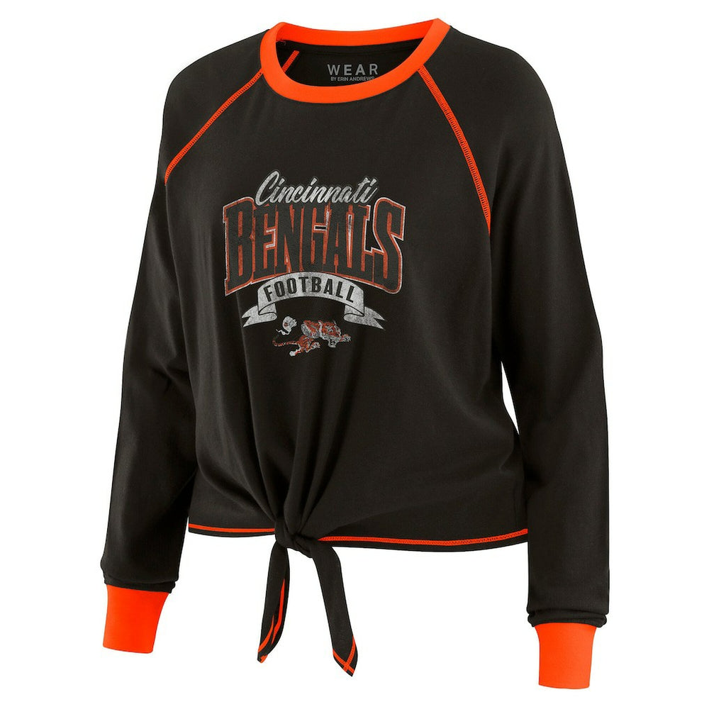 Cincinnati Bengals WEAR by Erin Andrews Women's Plus Size Tie-Front Long Sleeve Top - Black/Orange Tops