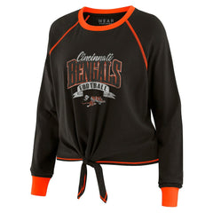Cincinnati Bengals WEAR by Erin Andrews Women's Plus Size Tie-Front Long Sleeve Top - Black/Orange Tops