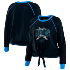 Carolina Panthers WEAR by Erin Andrews Women's Plus Size Tie-Front Long Sleeve Top - Black/Blue Tops