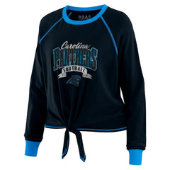 Carolina Panthers WEAR by Erin Andrews Women's Plus Size Tie-Front Long Sleeve Top - Black/Blue Tops