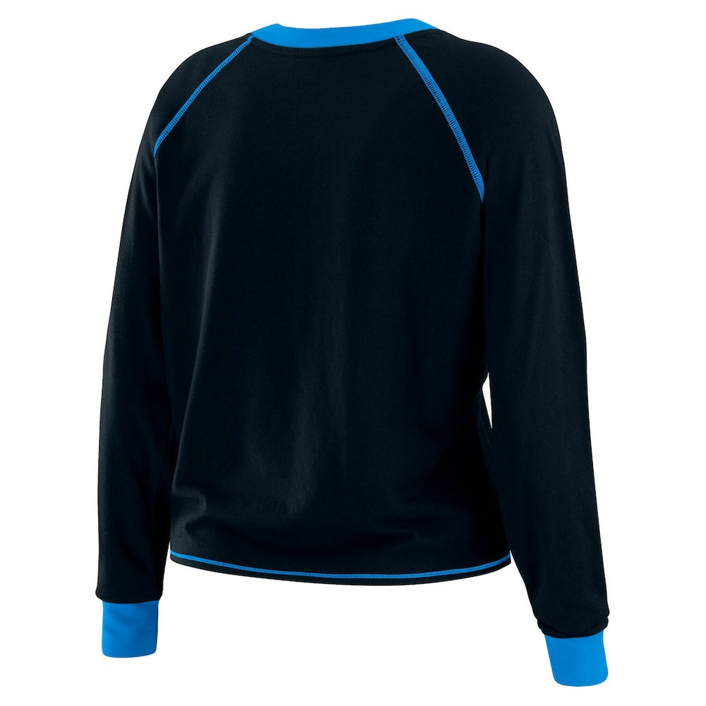 Carolina Panthers WEAR by Erin Andrews Women's Plus Size Tie-Front Long Sleeve Top - Black/Blue Tops