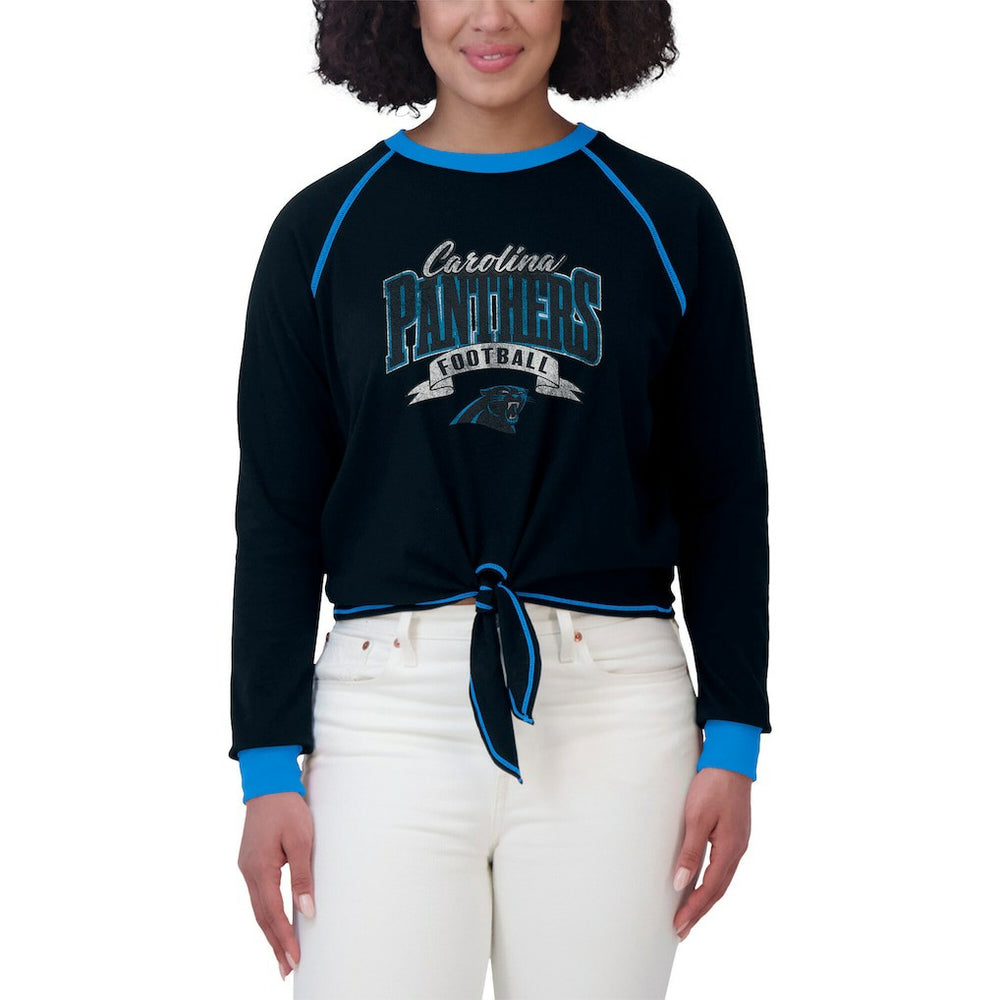 Carolina Panthers WEAR by Erin Andrews Women's Plus Size Tie-Front Long Sleeve Top - Black/Blue Tops