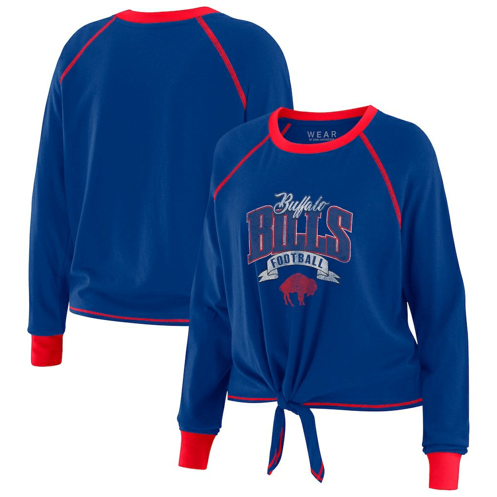 Buffalo Bills WEAR by Erin Andrews Women's Plus Size Tie-Front Long Sleeve Top - Royal/Red Tops
