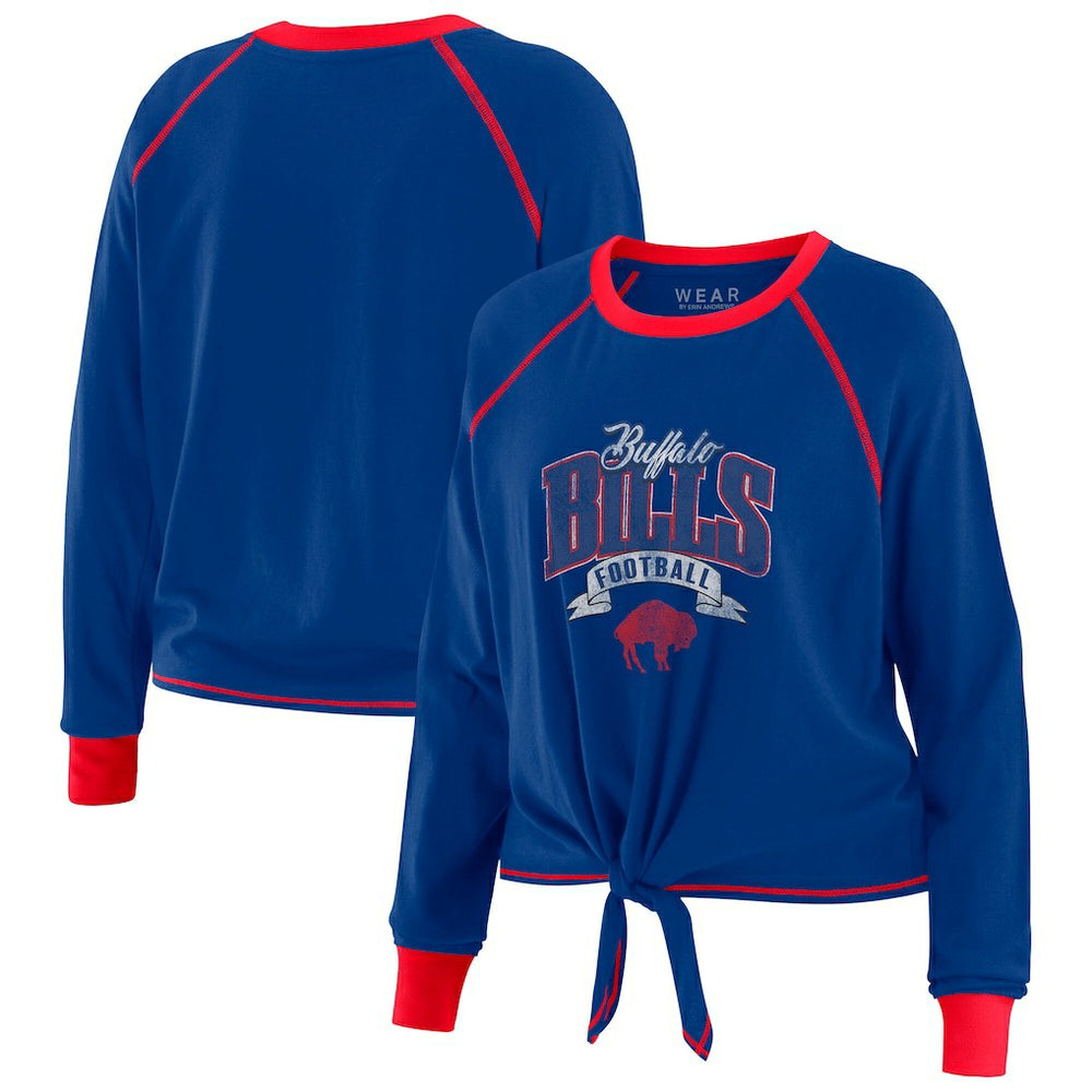 Buffalo Bills WEAR by Erin Andrews Women's Plus Size Tie-Front Long Sleeve Top - Royal/Red Tops