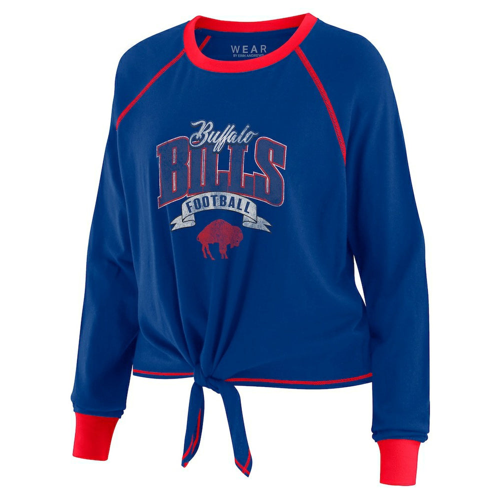 Buffalo Bills WEAR by Erin Andrews Women's Plus Size Tie-Front Long Sleeve Top - Royal/Red Tops