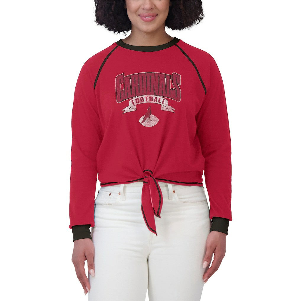 Arizona Cardinals WEAR by Erin Andrews Women's Plus Size Tie-Front Long Sleeve Top - Cardinal/Black Tops