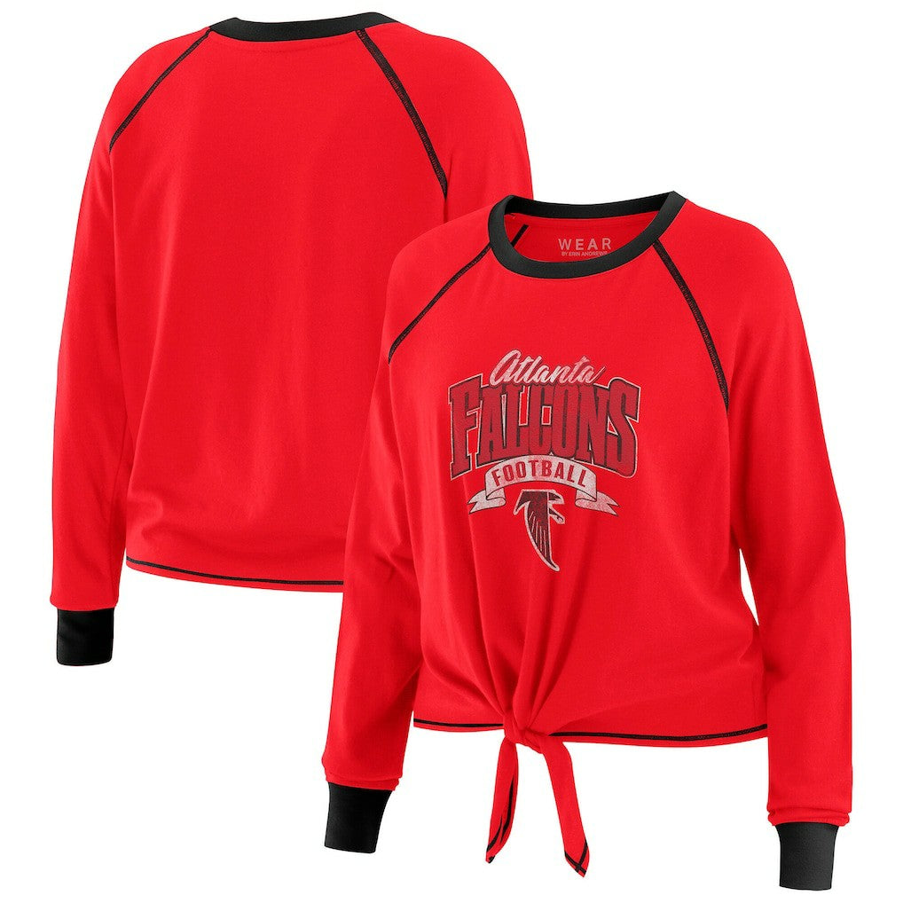 Atlanta Falcons WEAR by Erin Andrews Women's Plus Size Tie-Front Long Sleeve Top - Red/Black Tops
