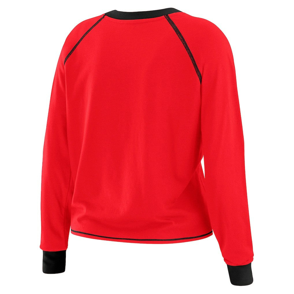 Atlanta Falcons WEAR by Erin Andrews Women's Plus Size Tie-Front Long Sleeve Top - Red/Black Tops