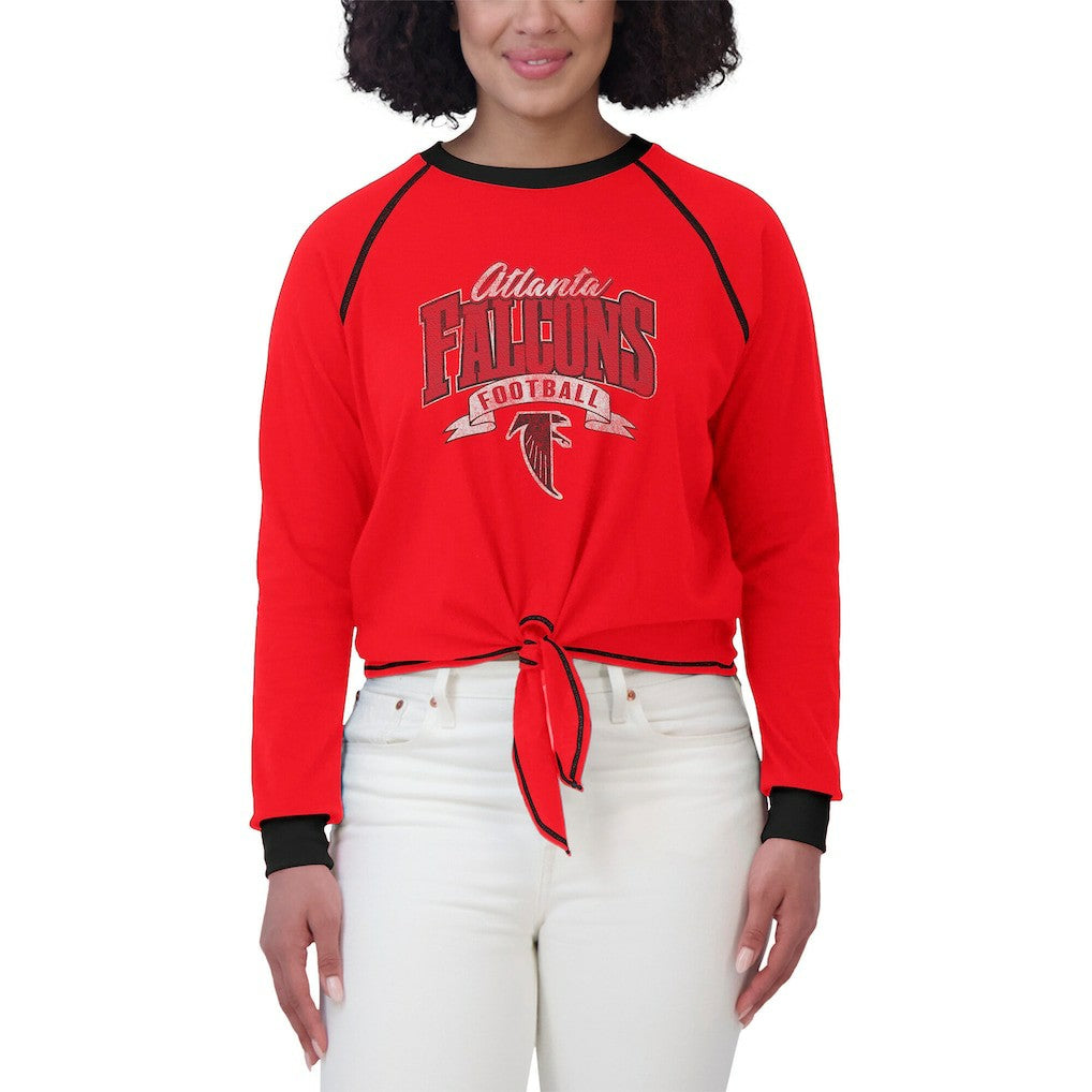Atlanta Falcons WEAR by Erin Andrews Women's Plus Size Tie-Front Long Sleeve Top - Red/Black Tops