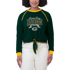 Green Bay Packers WEAR by Erin Andrews Women's Plus Size Tie-Front Long Sleeve Top - Green/Gold Tops