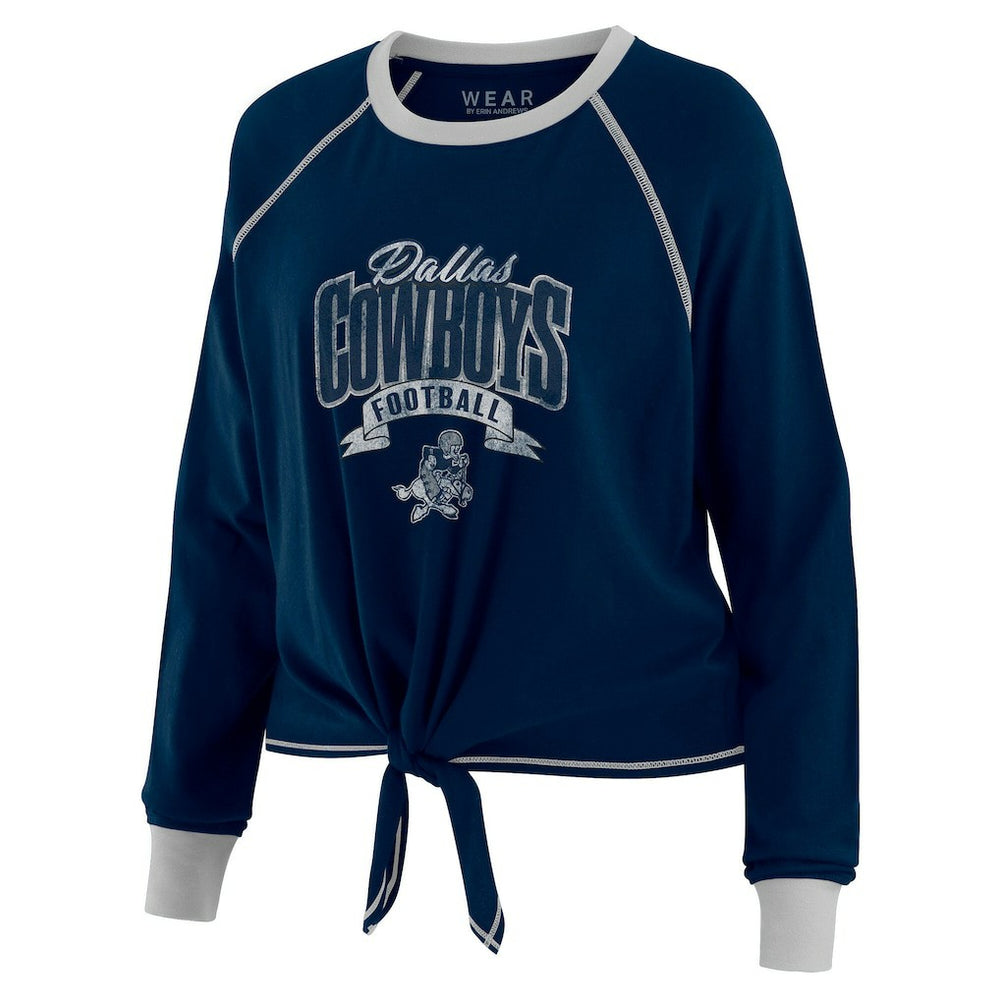 Dallas Cowboys WEAR by Erin Andrews Women's Plus Size Tie-Front Long Sleeve Top - Navy/Silver Tops