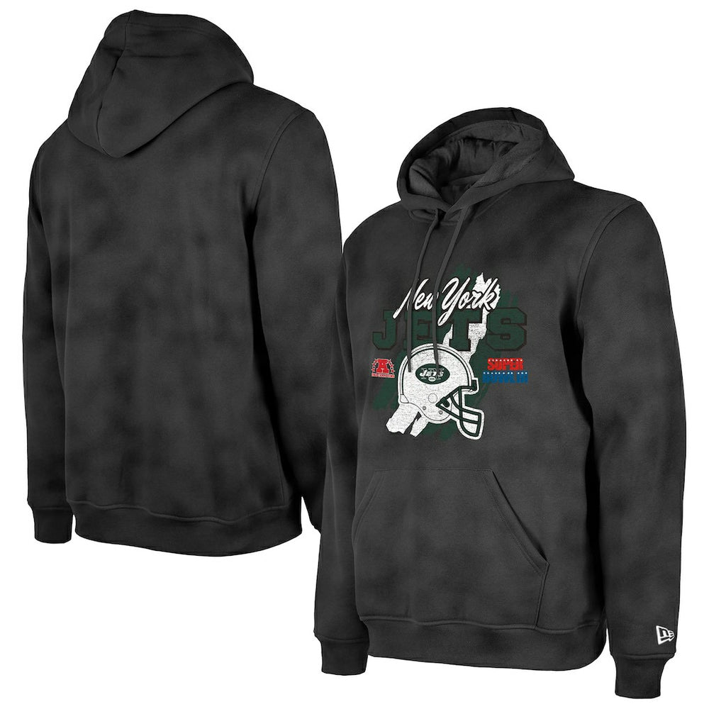 New York Jets New Era Identity Helmet Enzyme Washed Pullover Hoodie - Black Hoodies