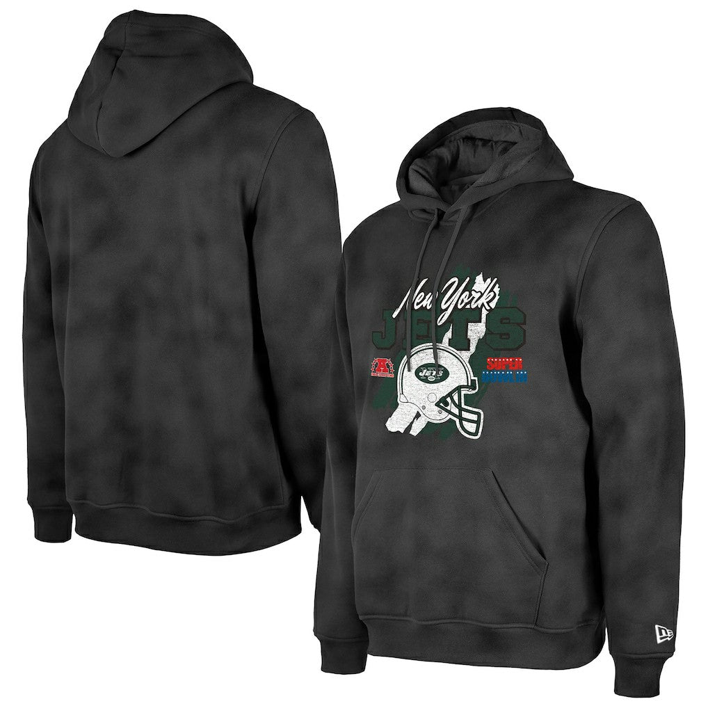 New York Jets New Era Identity Helmet Enzyme Washed Pullover Hoodie - Black Hoodies