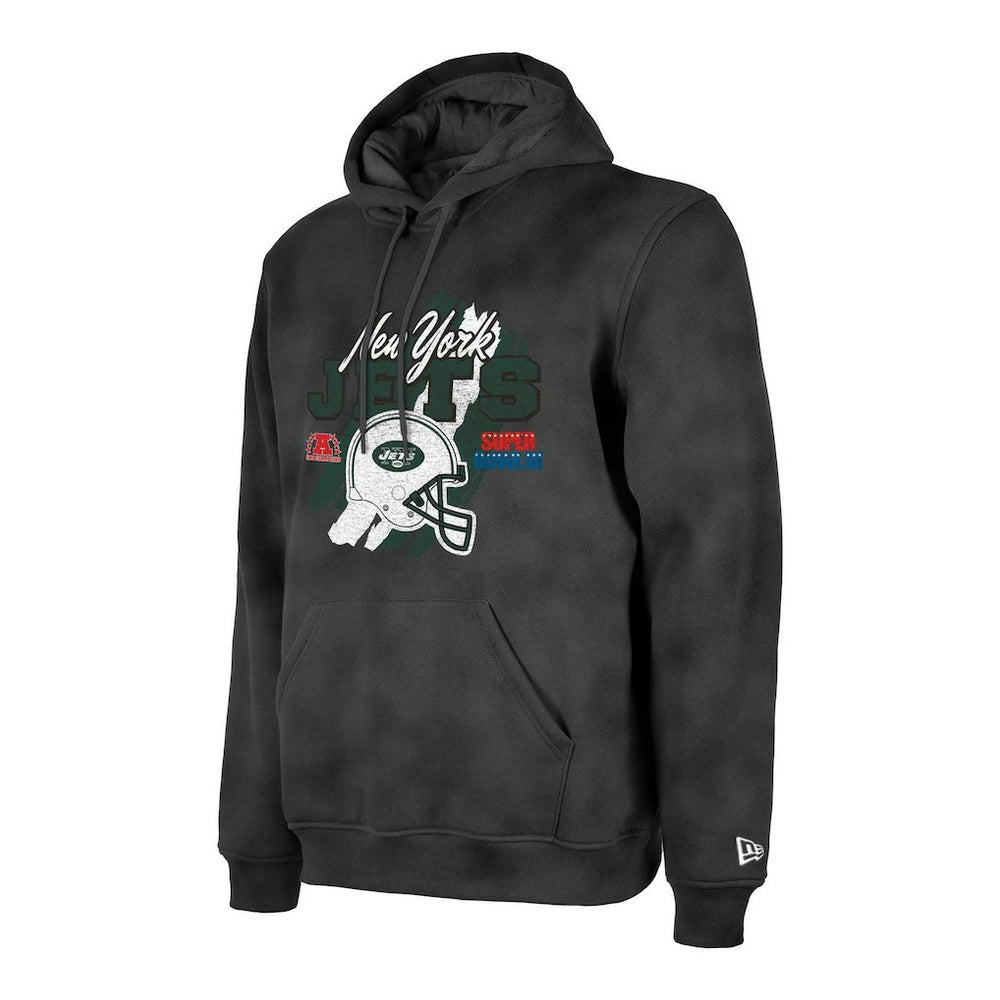 New York Jets New Era Identity Helmet Enzyme Washed Pullover Hoodie - Black Hoodies