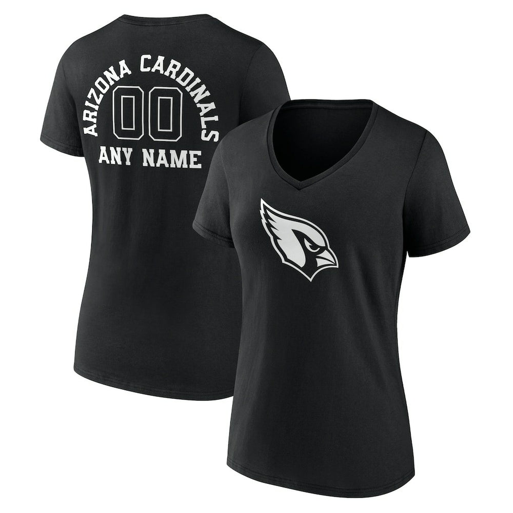 Arizona Cardinals Women's Personalized Name & Number Monochrome V-Neck T-Shirt - Black T-shirts