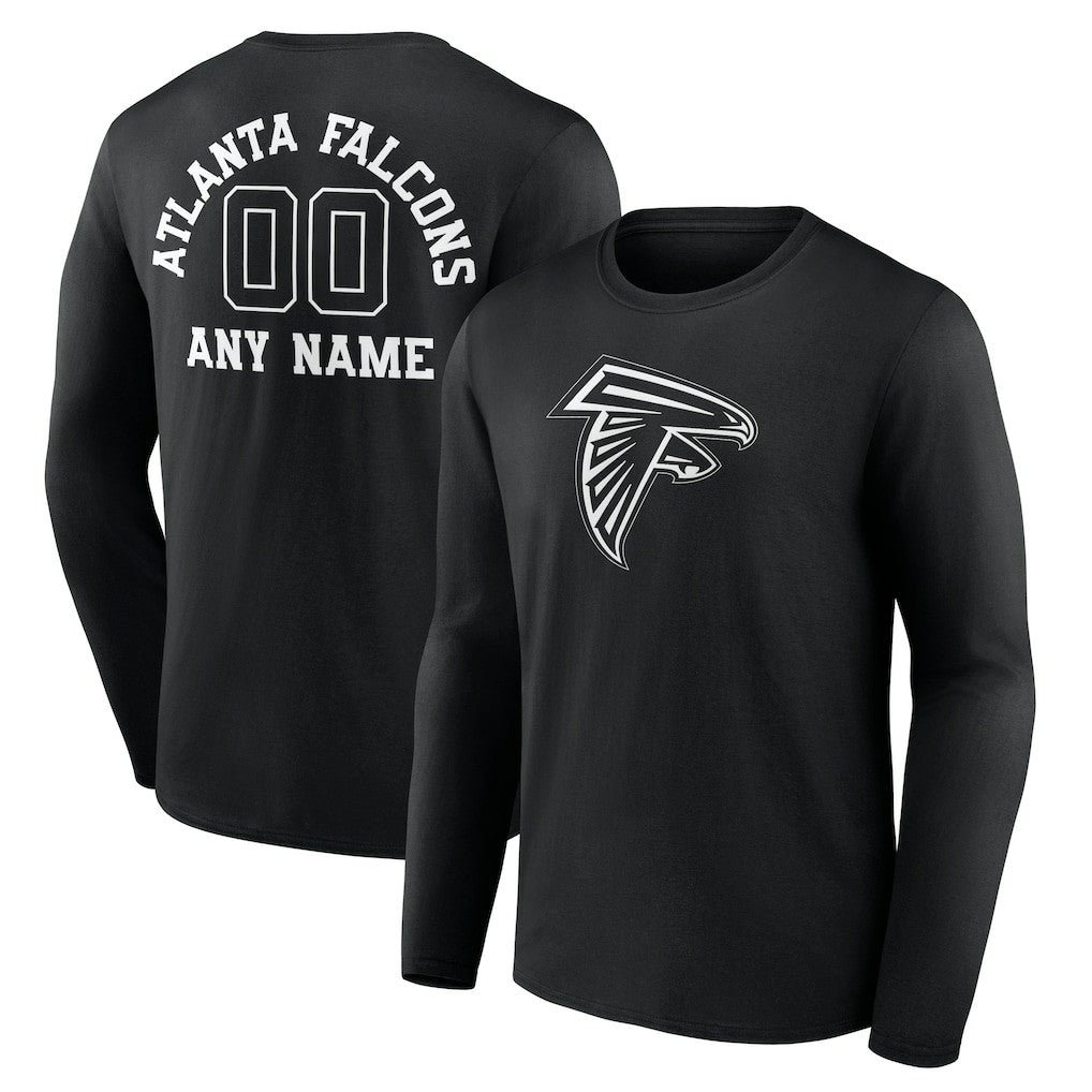 Atlanta Falcons Personalized Name & Number Monochrome Long Sleeve T-Shirt - Black T-shirts
